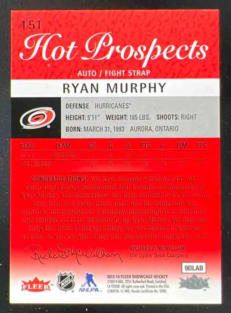 2013-14 Fleer Showcase Red Glow #151 Ryan Murphy RC Autograph Auto /27 - Image 2