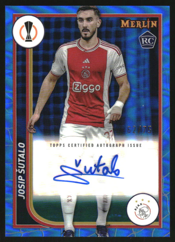 2023 Topps Merlin UEFA Club Competitions Blue Auto Josip Sutalo RC /75