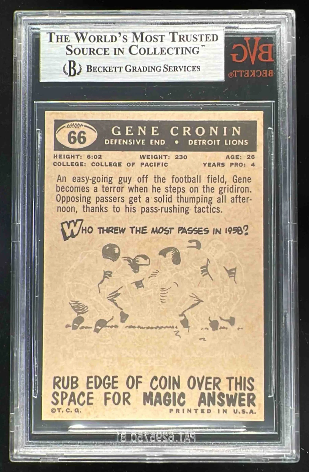 1959 Topps #66 Gene Cronin RC BGS 9 - Image 2