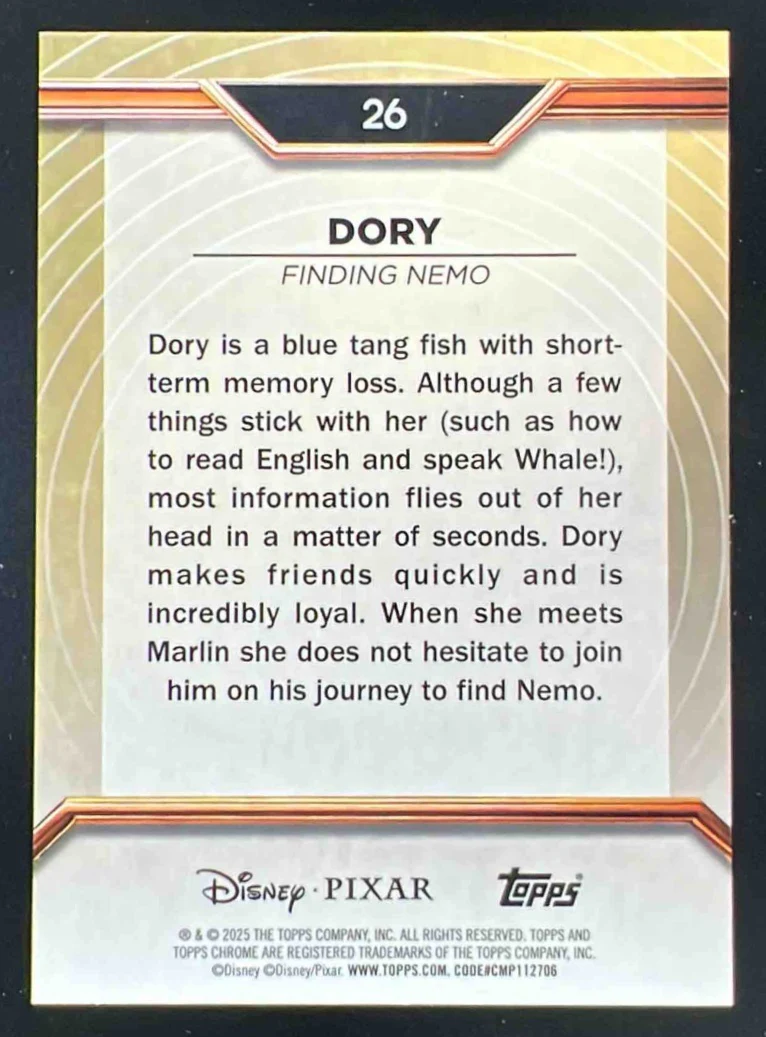 2025 Topps Pixar Gold Gilded Pixar Gold Wave Etch Refractor #26 Dory /75 - Image 2