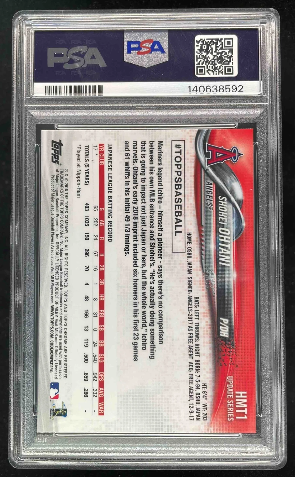 2018 Topps Chrome Update #HMT1 Shohei Ohtani RC PSA 9 - Image 2