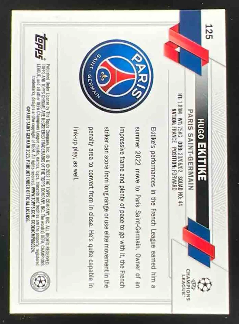 2022-23 Topps Chrome Sapphire UEFA Club Competitions #125 Hugo Ekitike RC - Image 2