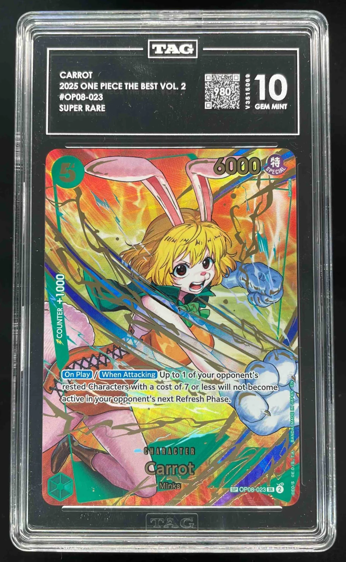 2025 One Piece The Best Vol 2 Super Rare #OP08-023 Carrot TAG 10