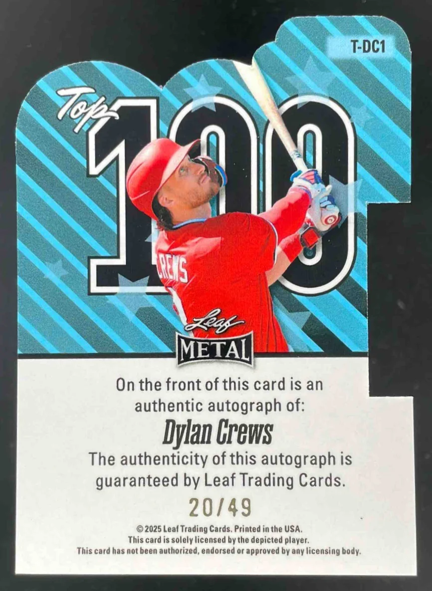 2025 Leaf Metal Top 100 Lite Brite Silver #T-DC1 Dylan Crews Auto /49 - Image 2