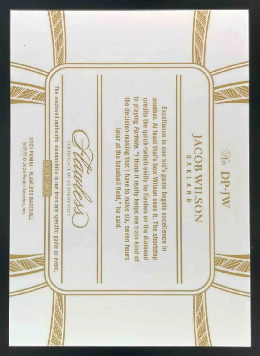 2025 Panini Flawless Dual Patches #DP-JW Jacob Wilson MEM RC /25 - Image 2