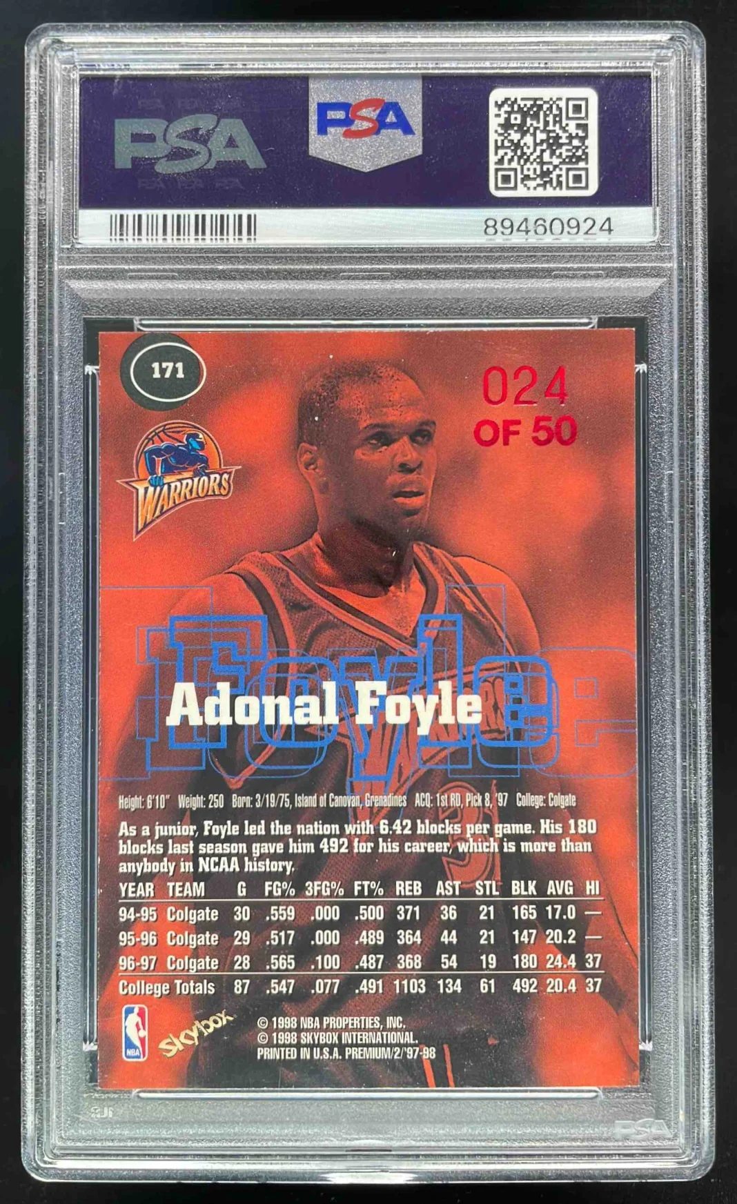 1997-98 Skybox Premium Star Rubies #171 Adonal Foyle RC /50 PSA 6 - Image 2