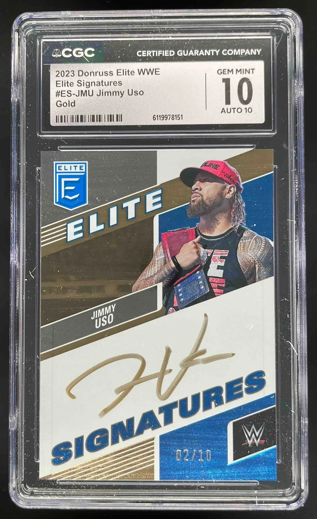 2023 Panini Donruss Elite WWE Elite Gold #ES- Jimmy Uso Auto /10 CGC 10