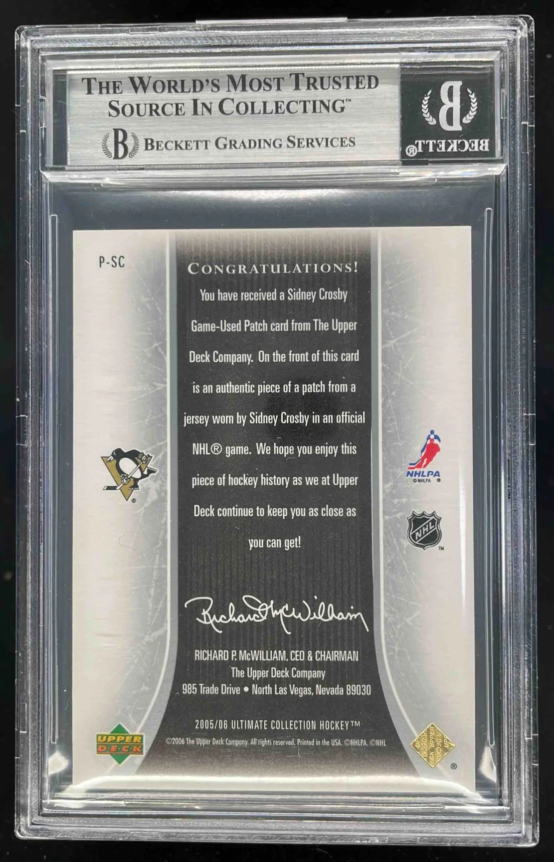 2005-06 Upper Deck Ultimate Collection Patches #P-SC Sidney Crosby /75 BGS 8 - Image 2