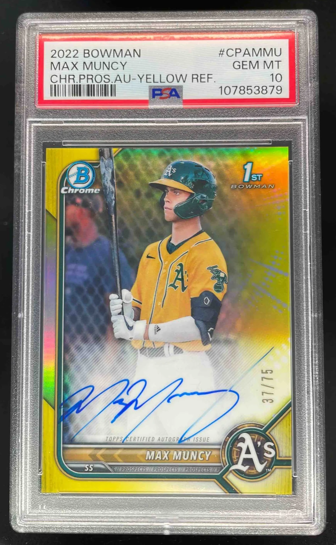 2022 Bowman Chrome Yellow #CPA-MMU Max Muncy Auto /75 PSA 10