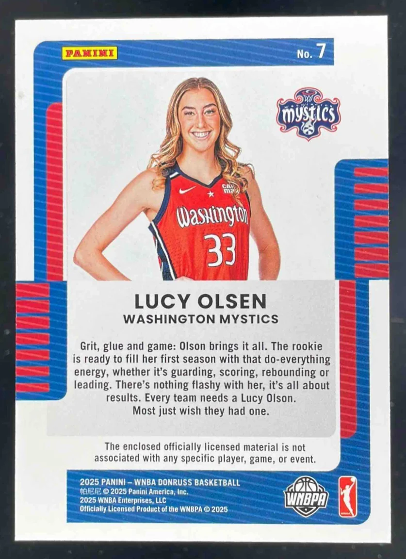2025 Panini Donruss WNBA Rookie Jerseys Red #7 Lucy Olsen RC - Image 2