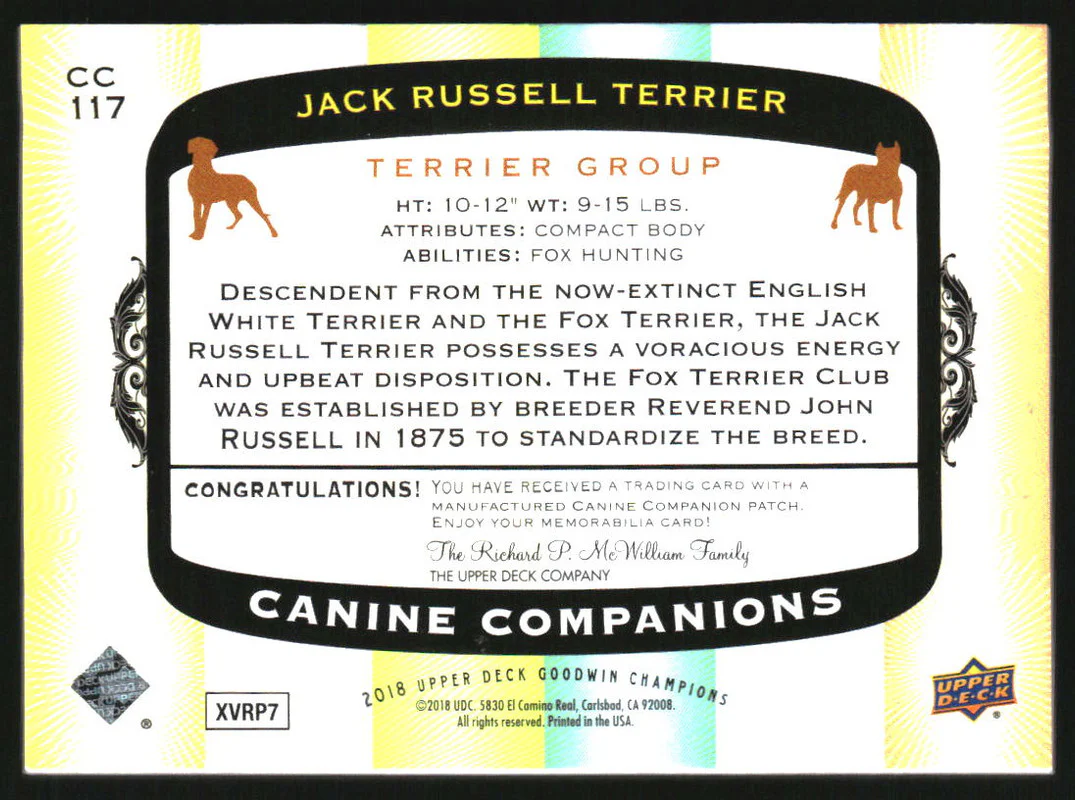 2018 Upper Deck Goodwin Champions Canine Companions Patches Jack Russell Terrier - Image 2