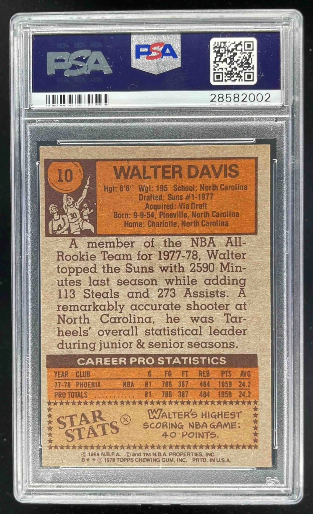 1978-79 Topps #10 Walter Davis RC All-Star PSA 8 - Image 2