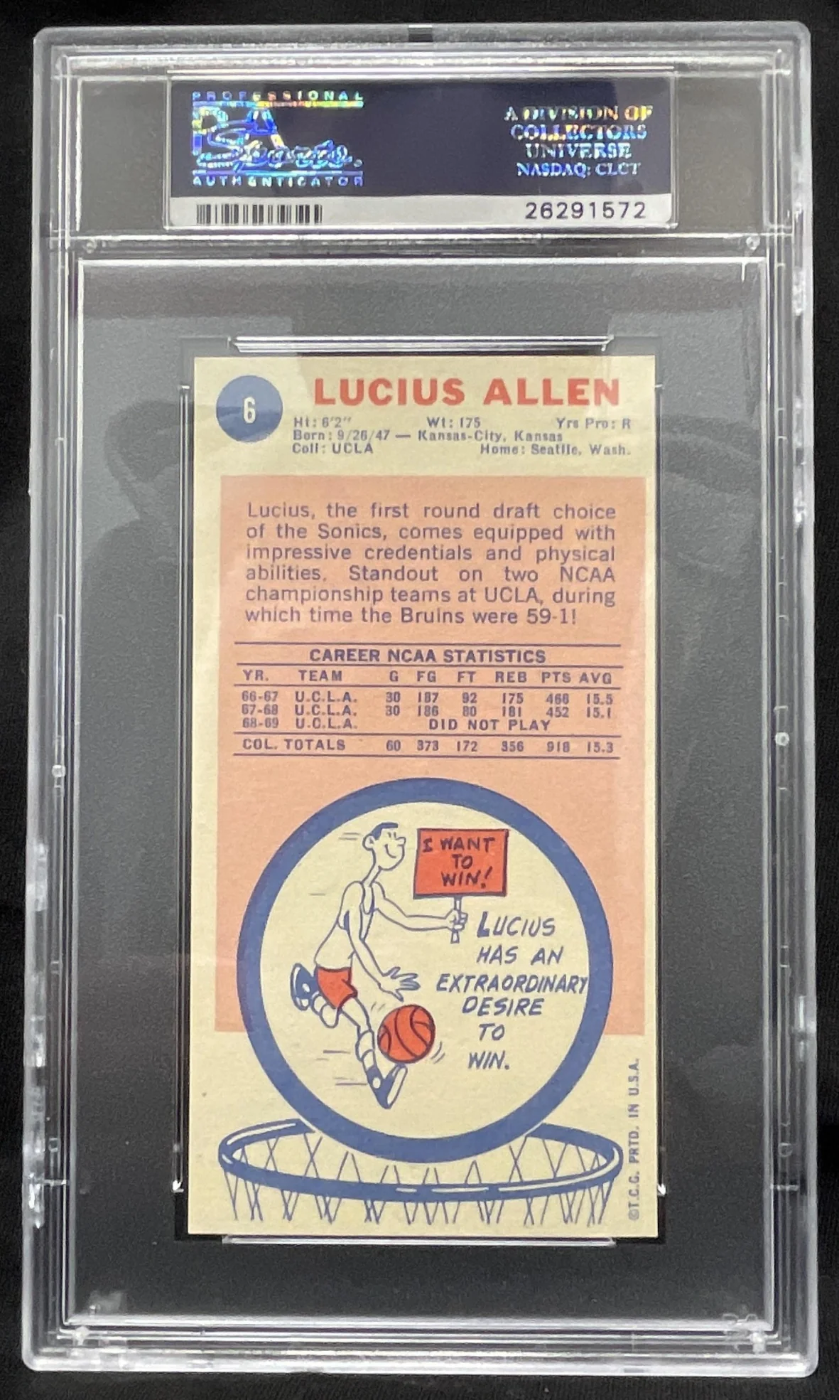 1969-70 Topps #6 Lucius Allen RC PSA 9 - Image 2