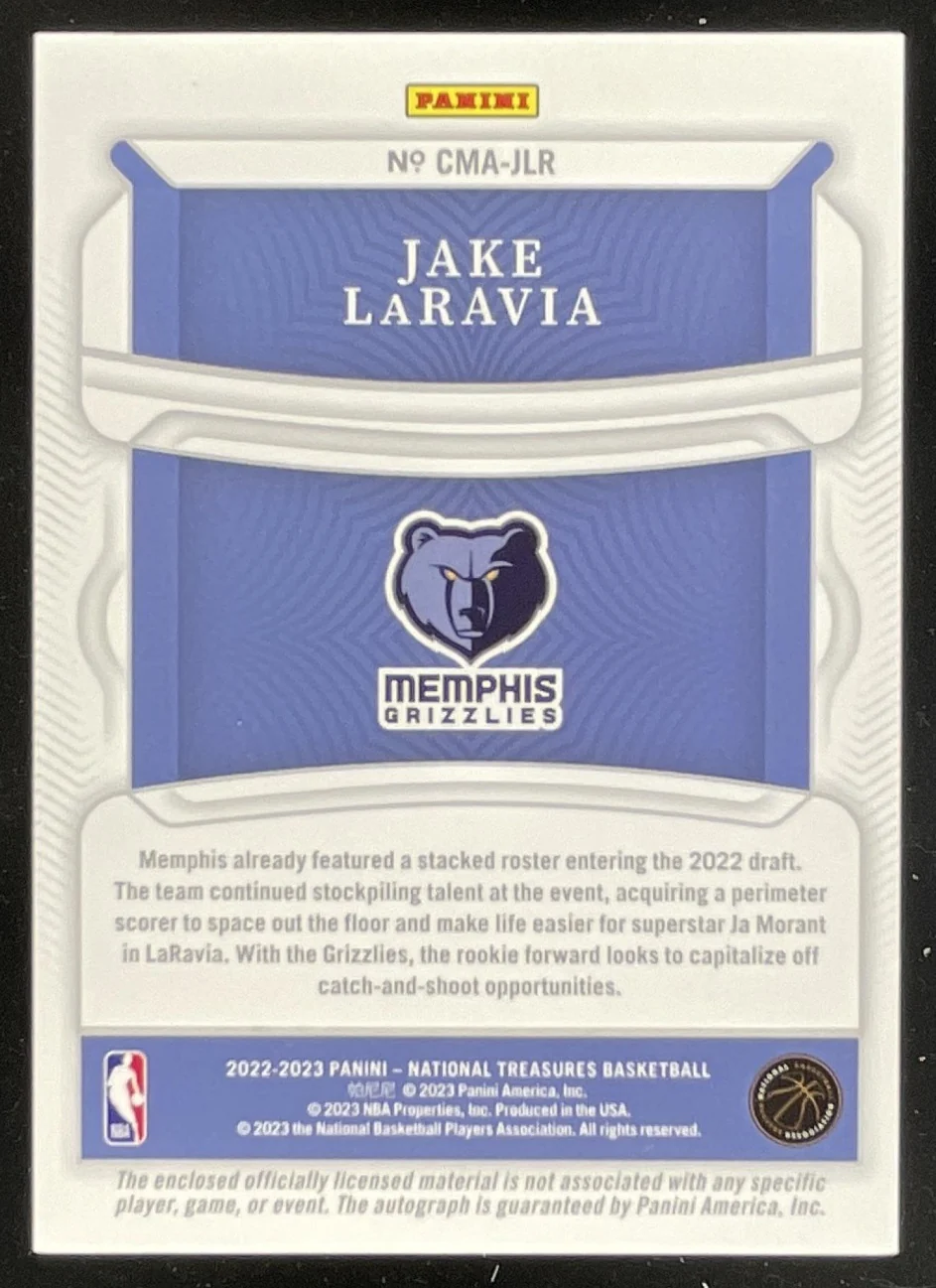 2022-23 National Treasures Colossal Material Prime Jake LaRavia RC Auto /25 - Image 2