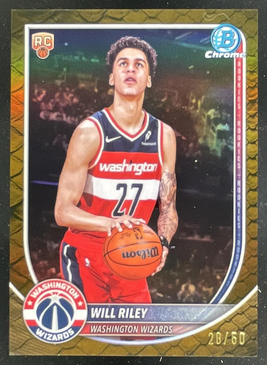 2025-26 Bowman Chrome Reptilian Gold Refractor #BCV-21 Will Riley RC /50