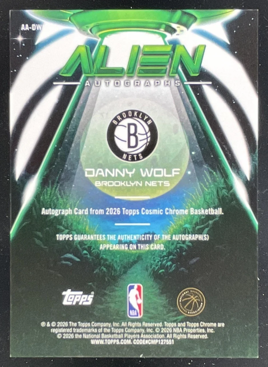 2025-26 Topps Cosmic Chrome Alien Orange Galactic #AA-DWO Danny Wolf RC Auto /25 - Image 2