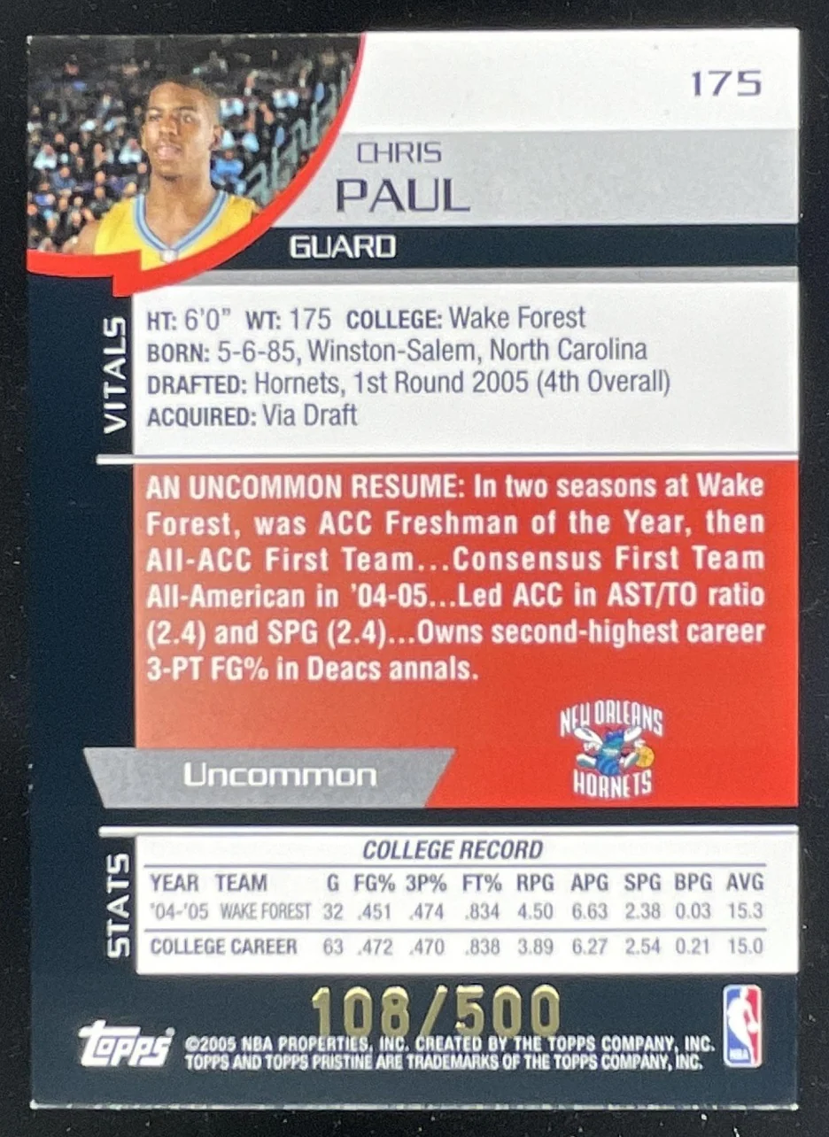 2005-06 Topps Pristine #175 Chris Paul RC Auto /500 - Image 2