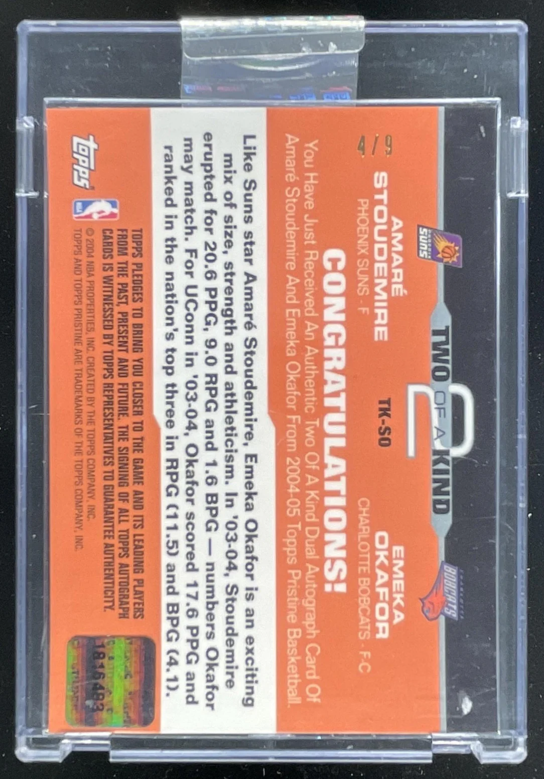 2004-05 Topps Pristine Two of a Kind #SO Amare Stoudemire Emeka Okafor Auto /9 - Image 2