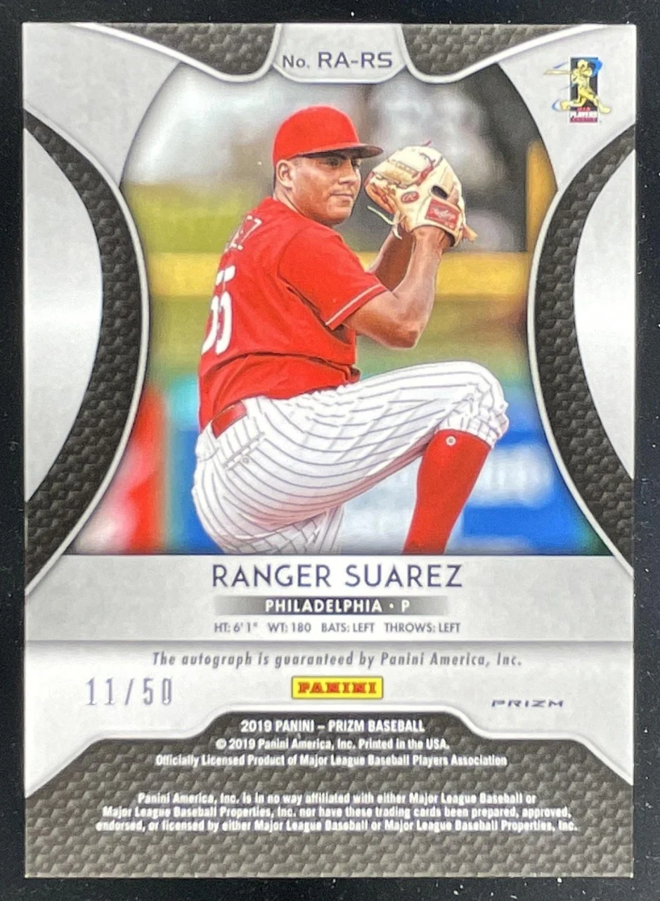2019 Panini Prizm Rookie Autographs Snakeskin #RA-RS Ranger Suarez RC Auto /50 - Image 2