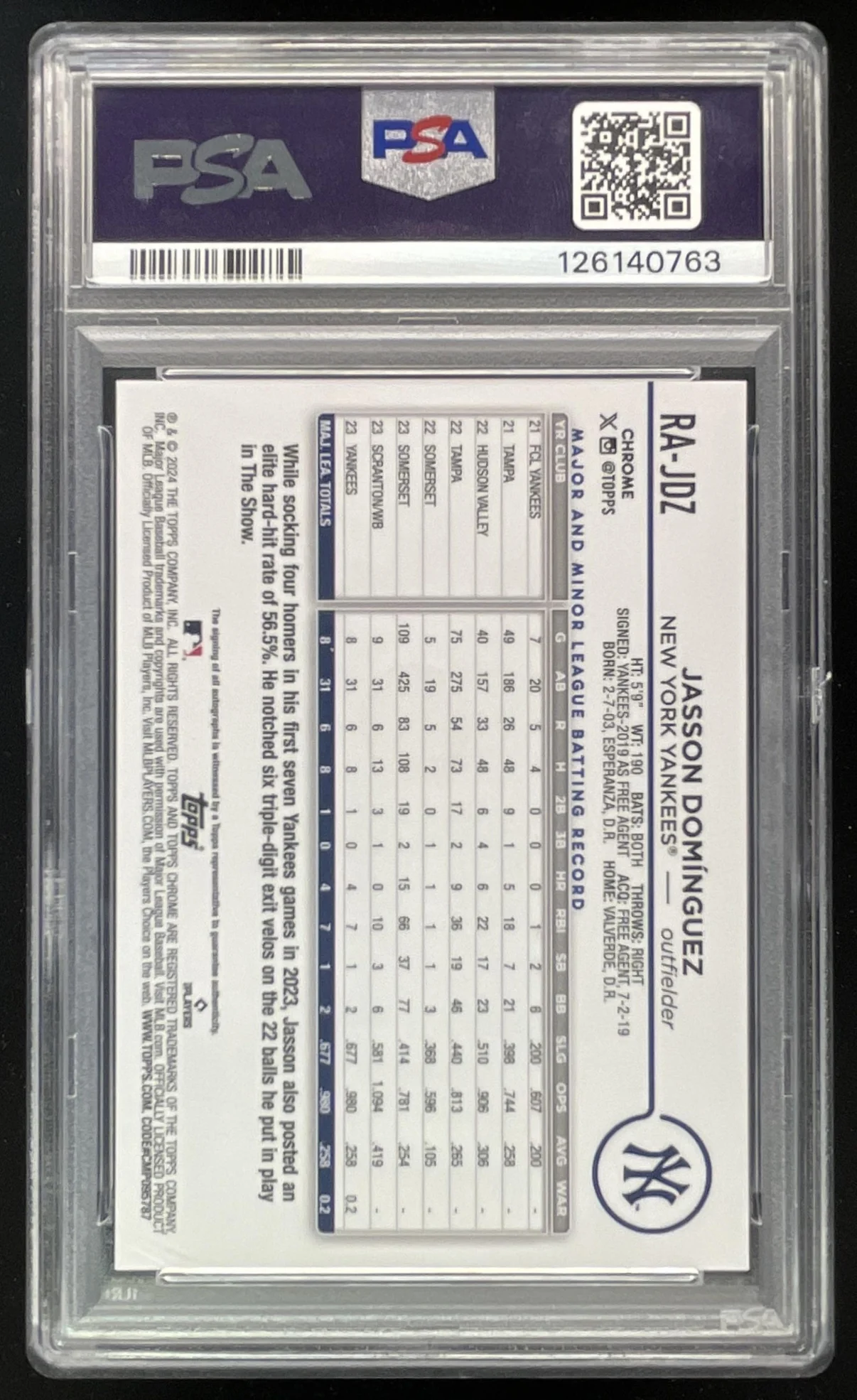 2024 Topps Chrome Lava Lamp Orange Black Jasson Dominguez RC Auto /15 PSA 10 - Image 2
