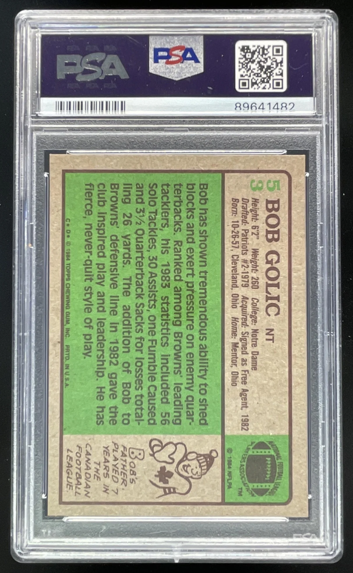 1984 Topps #53 Bob Golic RC PSA 10 - Image 2