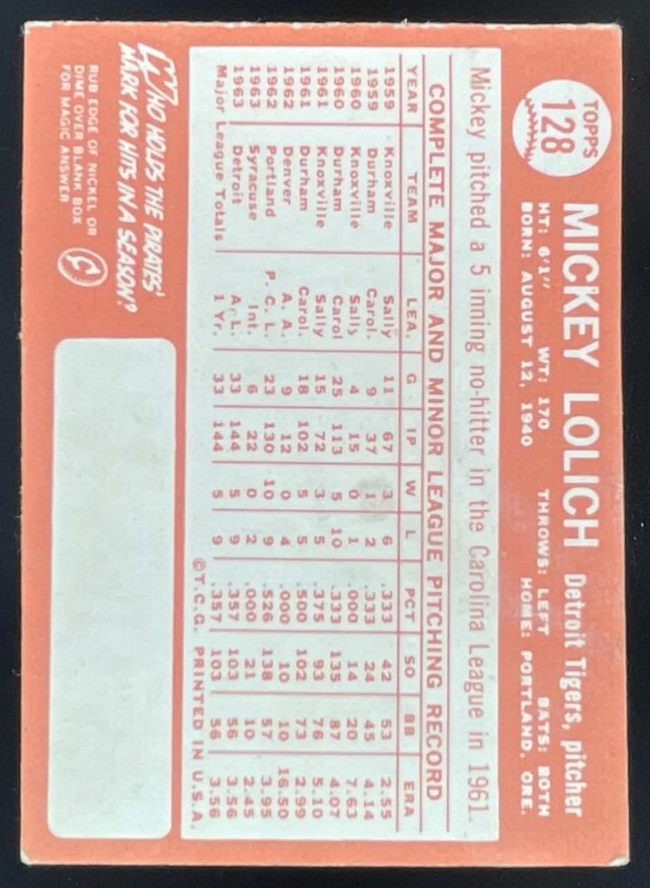 1964 Topps #128 Mickey Lolich RC - Image 2