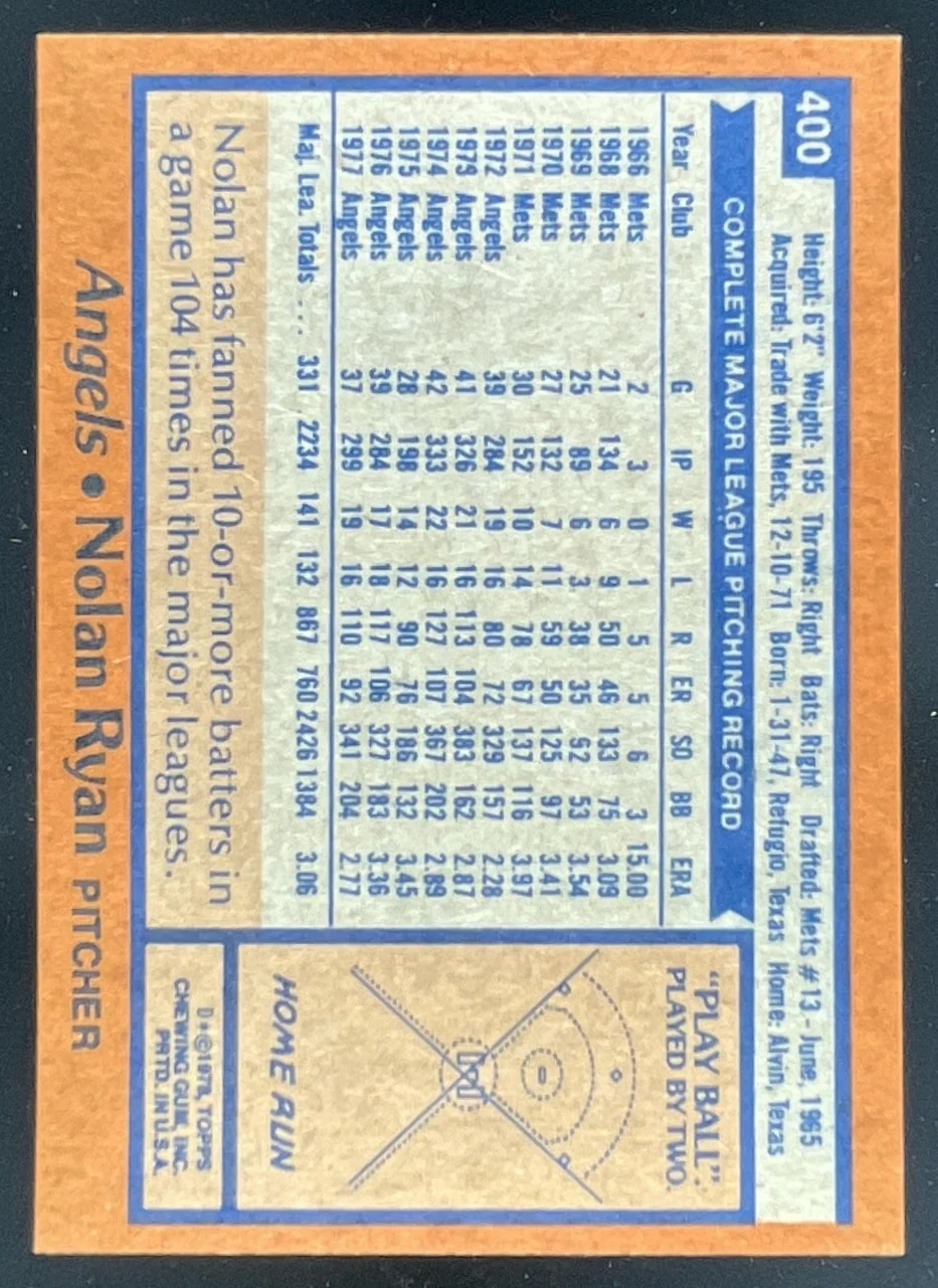 1978 Topps #400 Nolan Ryan - Image 2