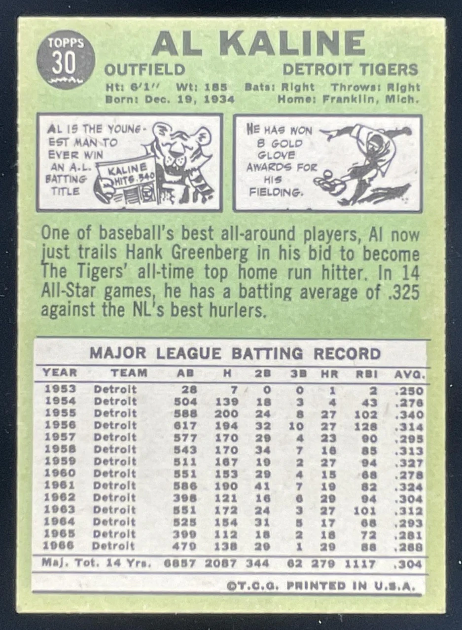 1967 Topps #30 Al Kaline - Image 2