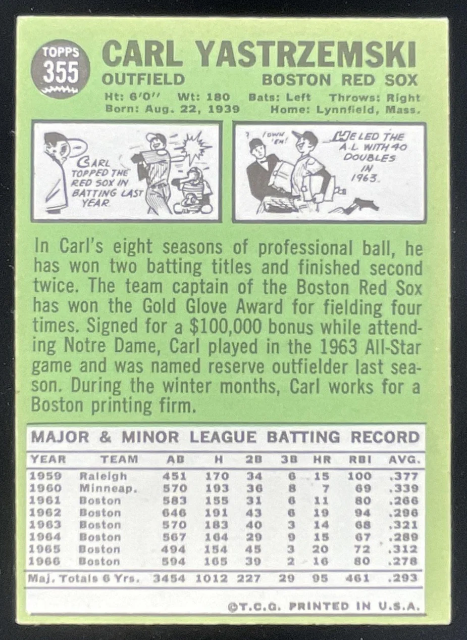 1967 Topps #355 Carl Yastrzemski - Image 2