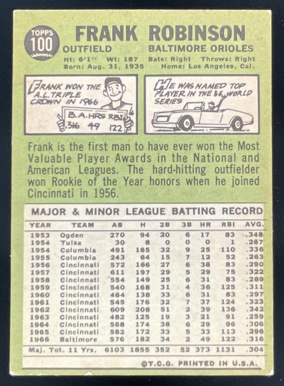 1967 Topps #100 Frank Robinson - Image 2