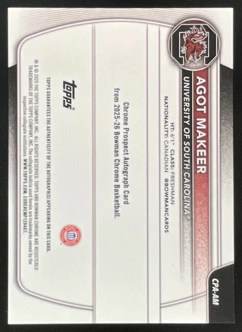2025-26 Bowman Chrome Purple #CPA-AM Agot Makeer RC Auto /250 - Image 2