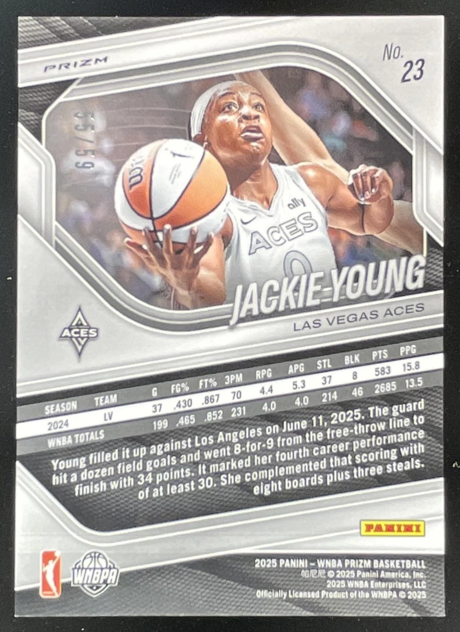 2025 Panini WNBA Prizm Purple Velocity Prizm #23 Jackie Young /59 - Image 2