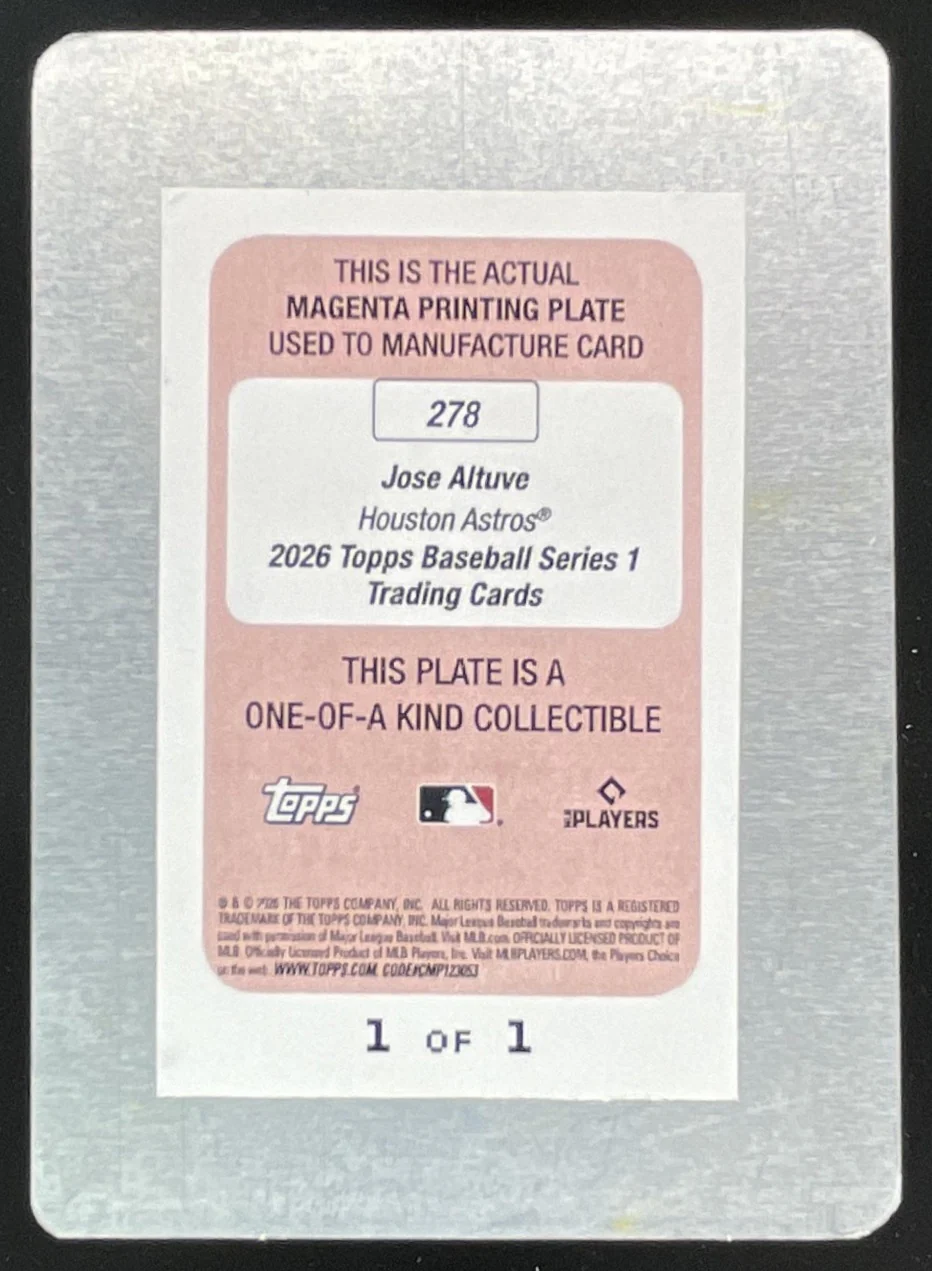 2026 Topps Printing Plates Magenta #278 Jose Altuve 1/1 - Image 2