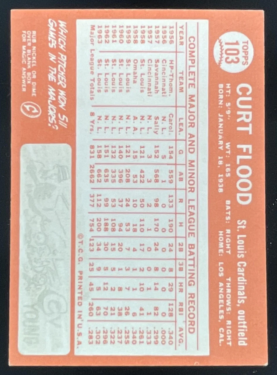 1964 Topps #103 Curt Flood - Image 2