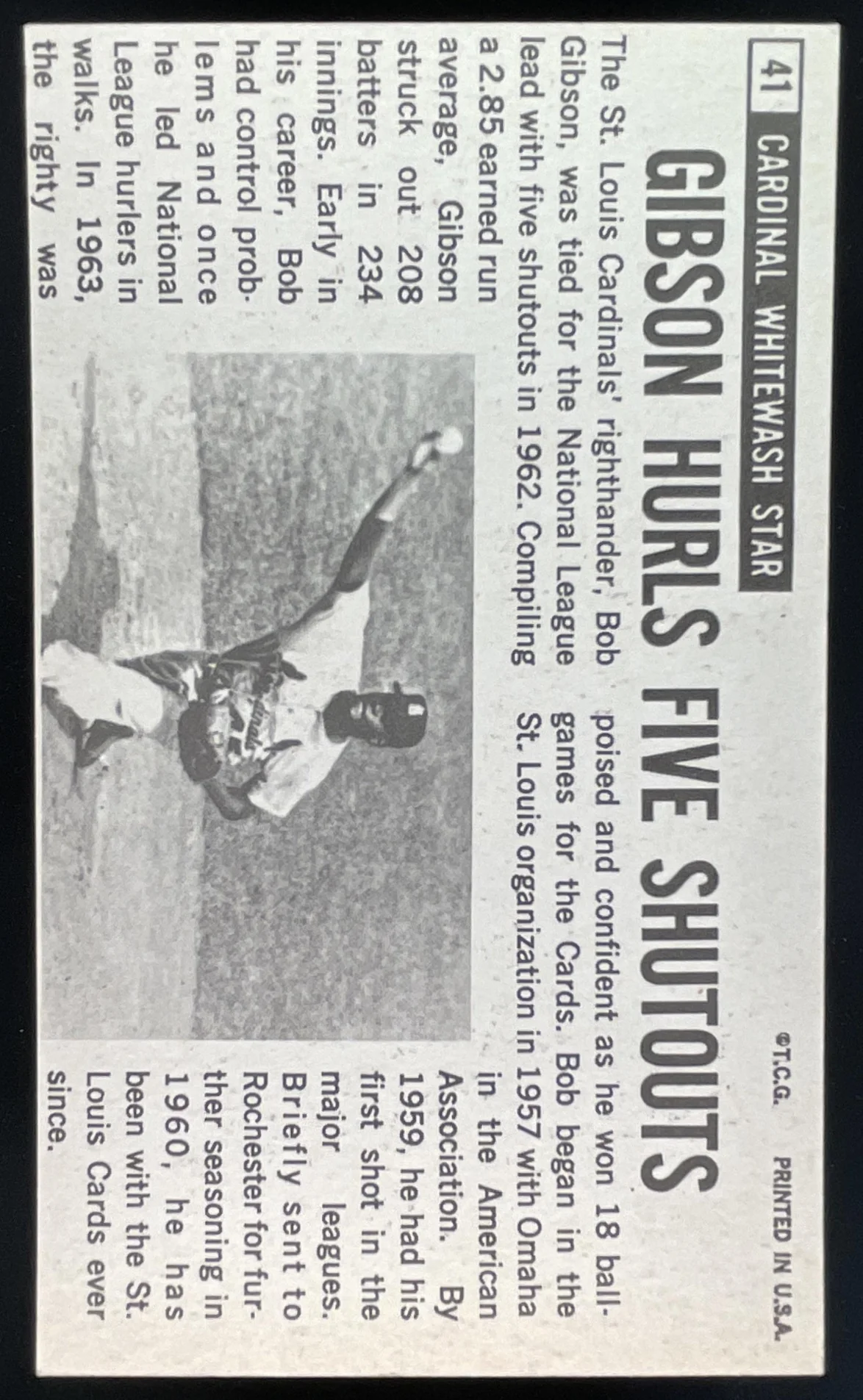 1964 Topps Giants #41 Bob Gibson - Image 2