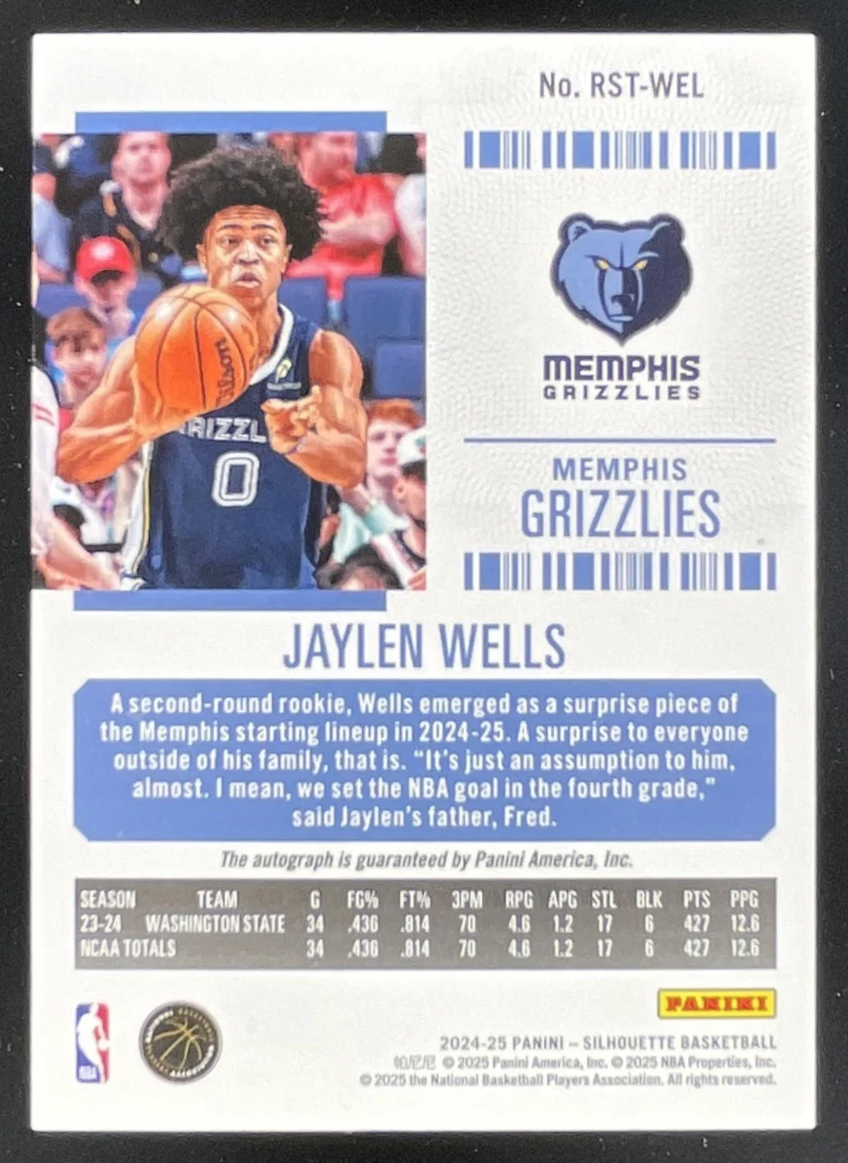 2024-25 Panini Silhouette Rookie Season Ticket #RST-WEL Jaylen Wells Auto /75 - Image 2