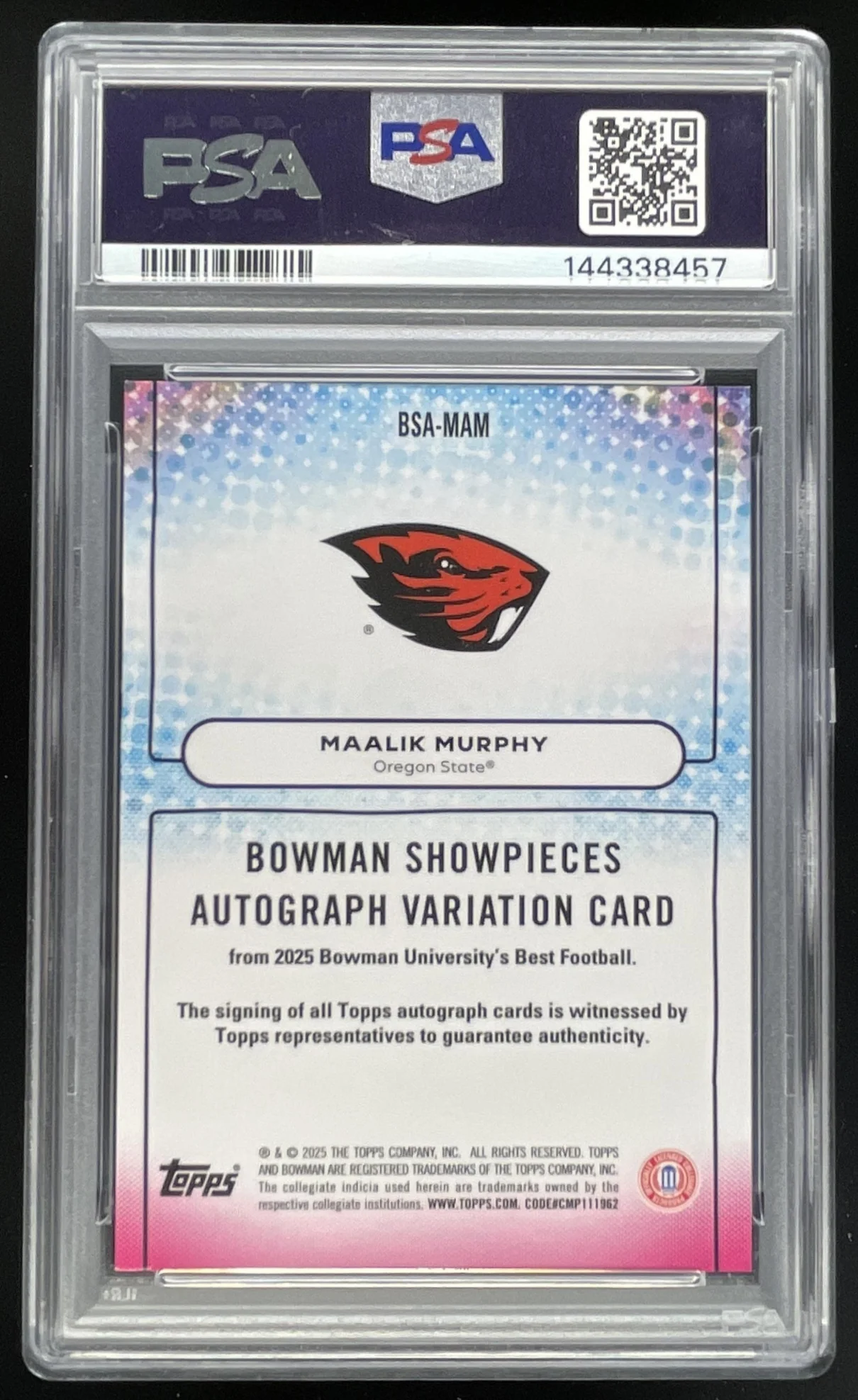 2025 Bowman Best University Bowman Showpieces #BSA-MAM Maalik Murphy Auto PSA 7 - Image 2