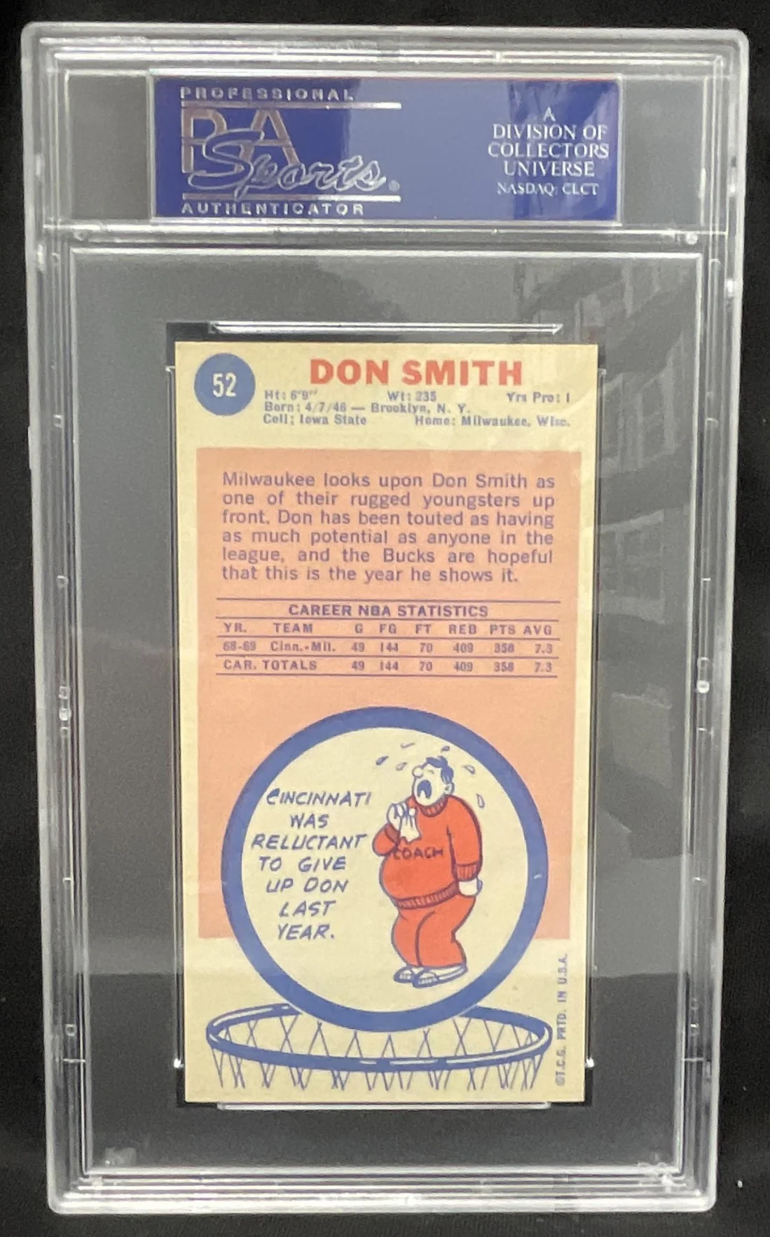 1969-70 Topps #52 Don Smith RC PSA 8 - Image 2