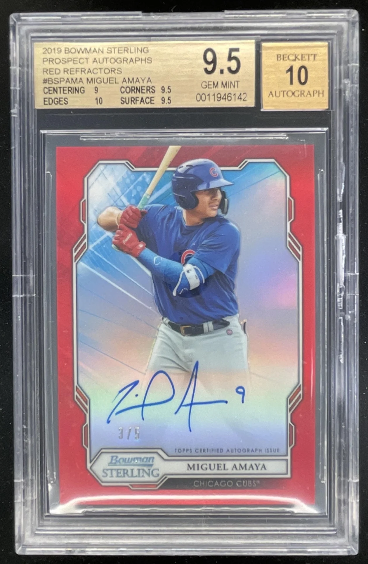 2019 Bowman Sterling Prospect & Red #BSPA-MA Miguel Amaya Auto /5 BGS 9.5