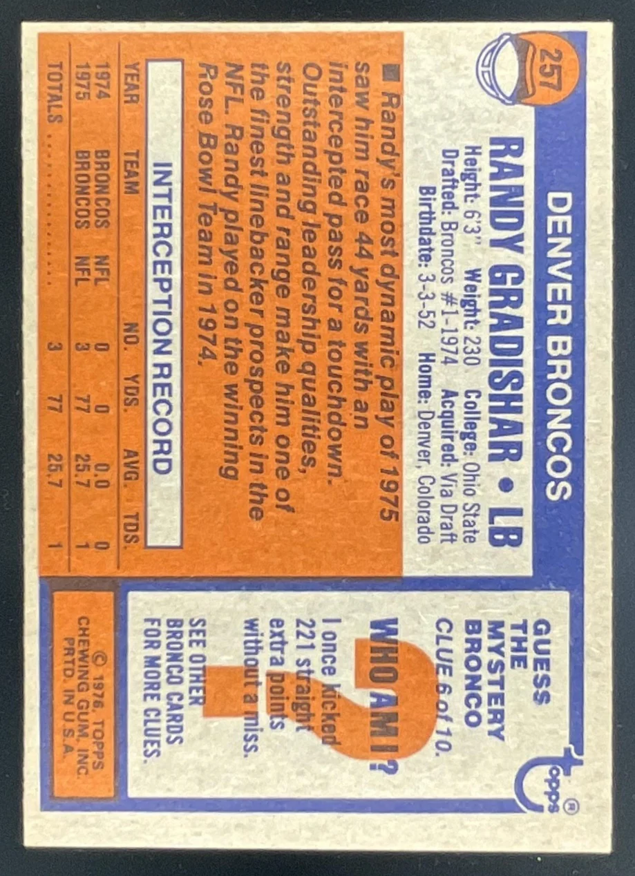 1976 Topps #257 Randy Gradishar RC - Image 2