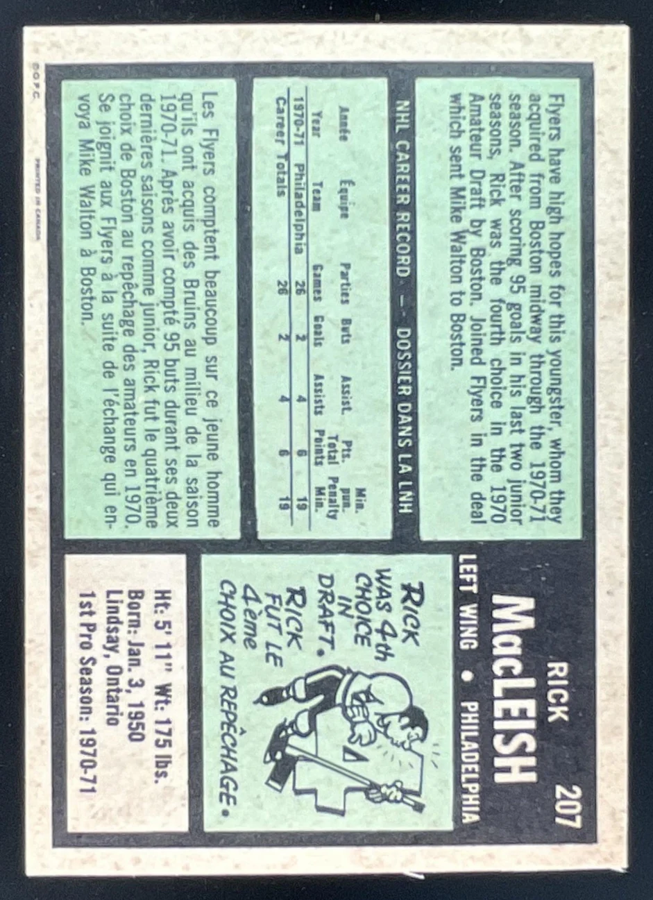 1971-72 O-Pee-Chee #207 Rick MacLeish RC - Image 2