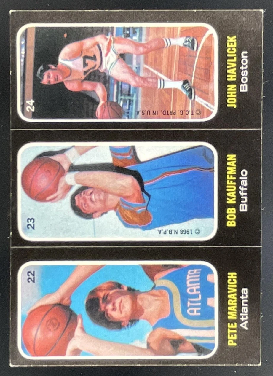 1971-72 Topps Trios Stickers #22-23-24 Pete Maravich Bob Kauffman John Havlicek