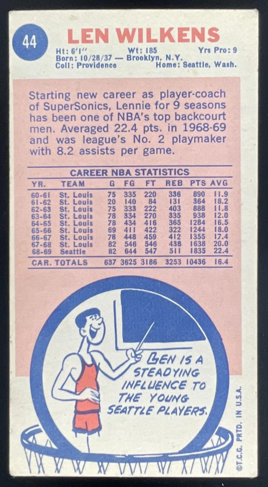 1969-70 Topps #44 Len Wilkens UER - Image 2