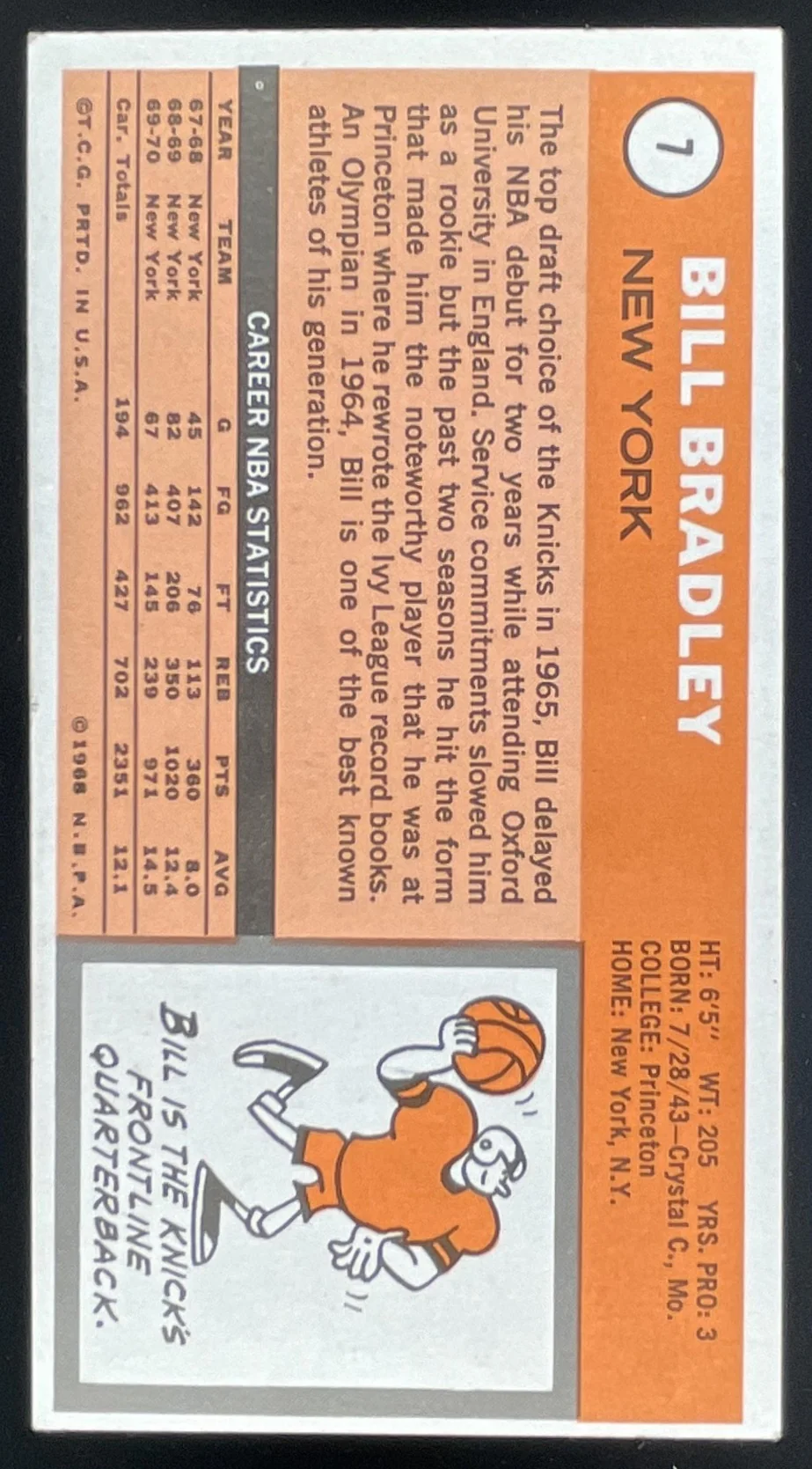 1970-71 Topps #7 Bill Bradley - Image 2