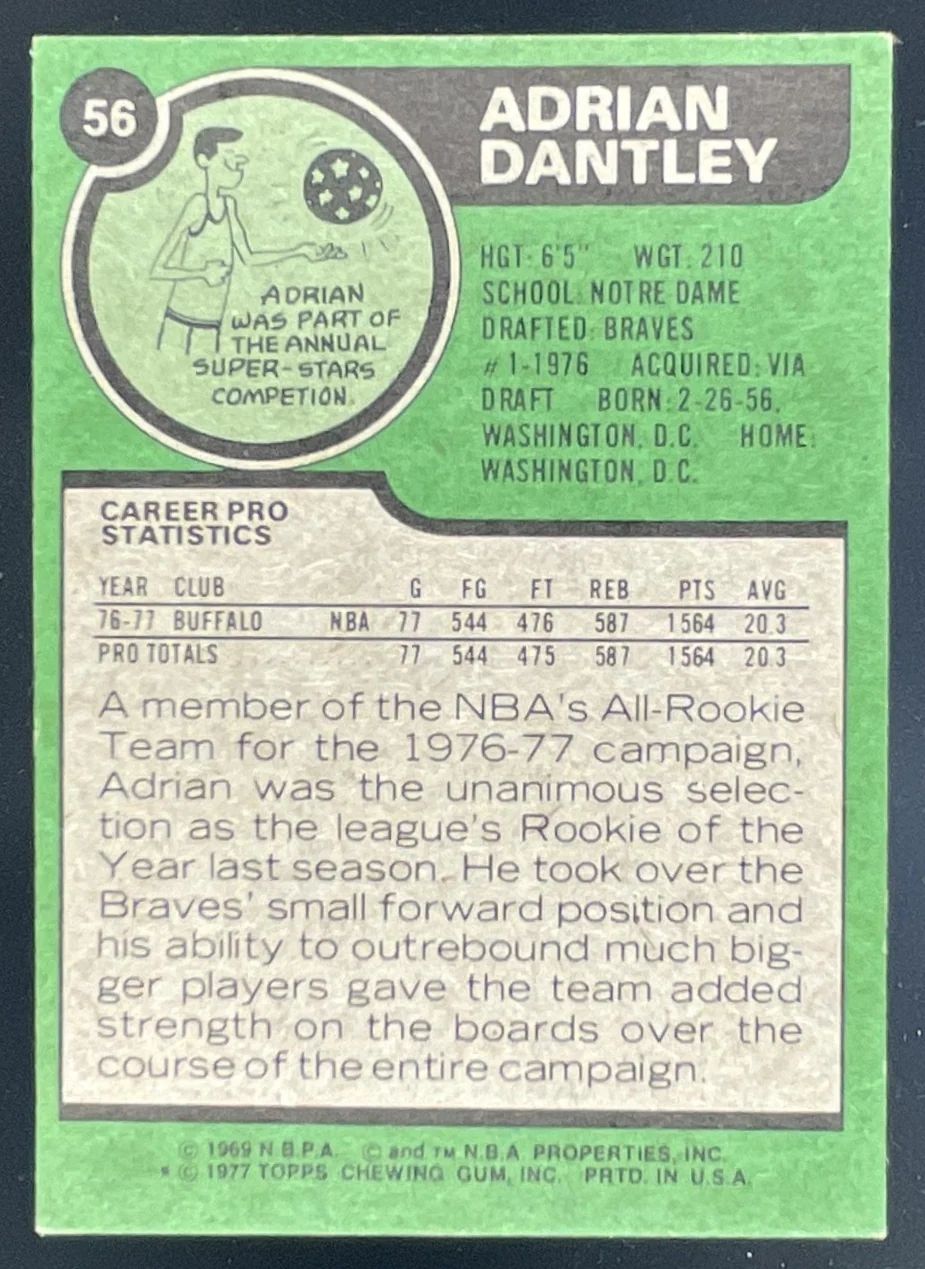 1977-78 Topps #56 Adrian Dantley RC - Image 2