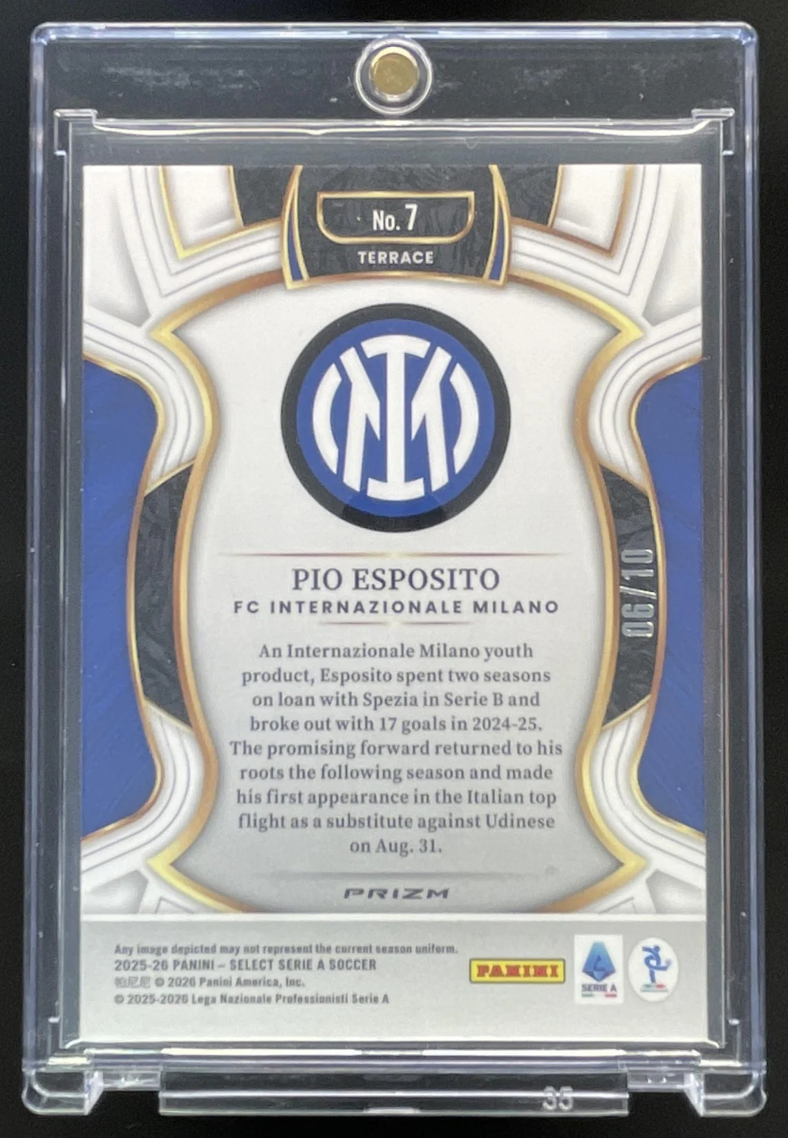 2025-26 Panini Select Serie A Terrace Gold #7 Pio Esposito /10 - Image 2