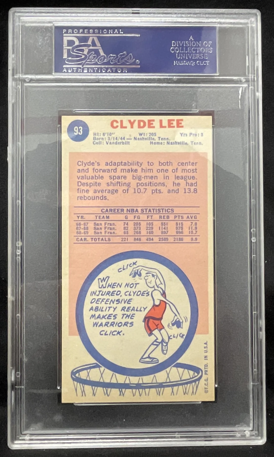 1969-70 Topps #93 Clyde Lee RC PSA 7 - Image 2