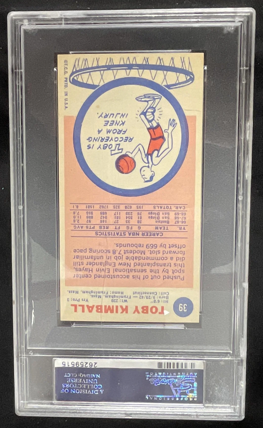 1969-70 Topps #39 Toby Kimball PSA 7 - Image 2