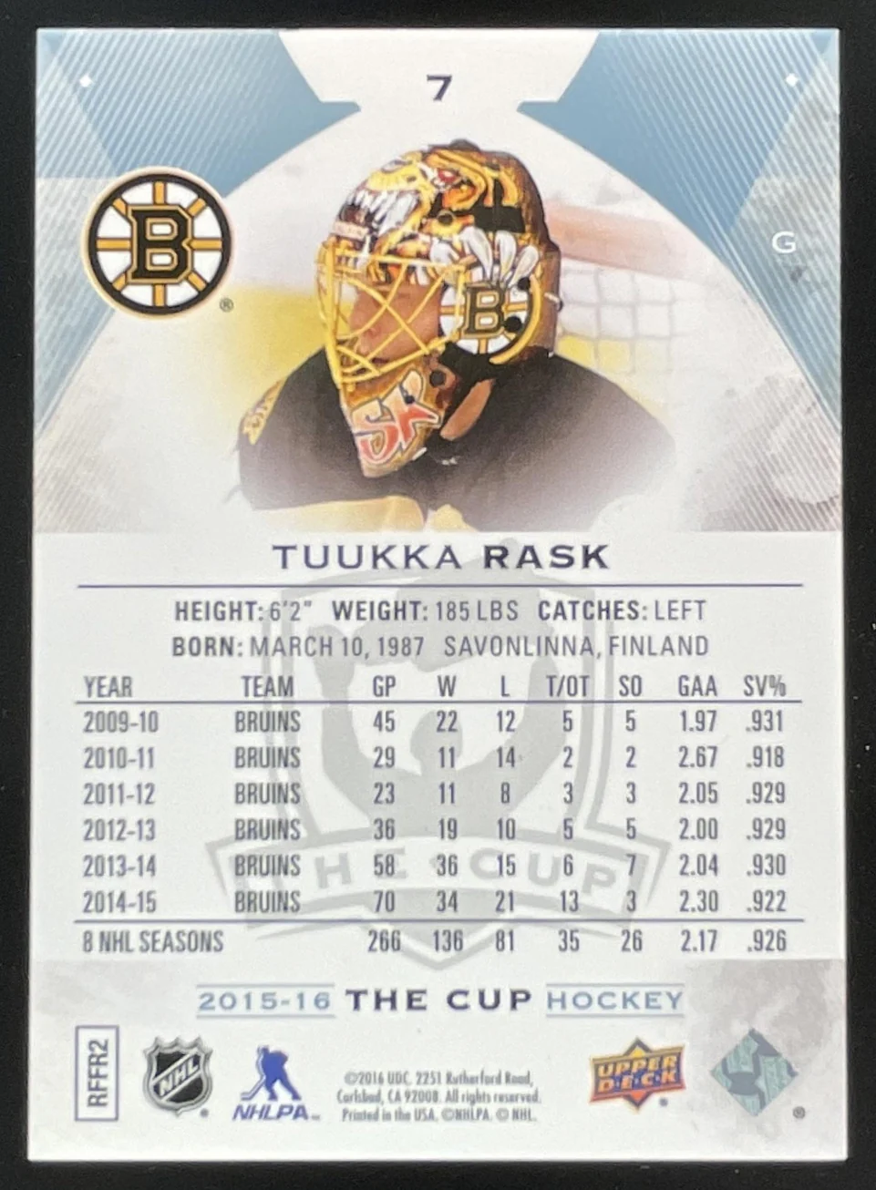 2015-16 Upper Deck The Cup #7 Tuukka Rask /249 - Image 2