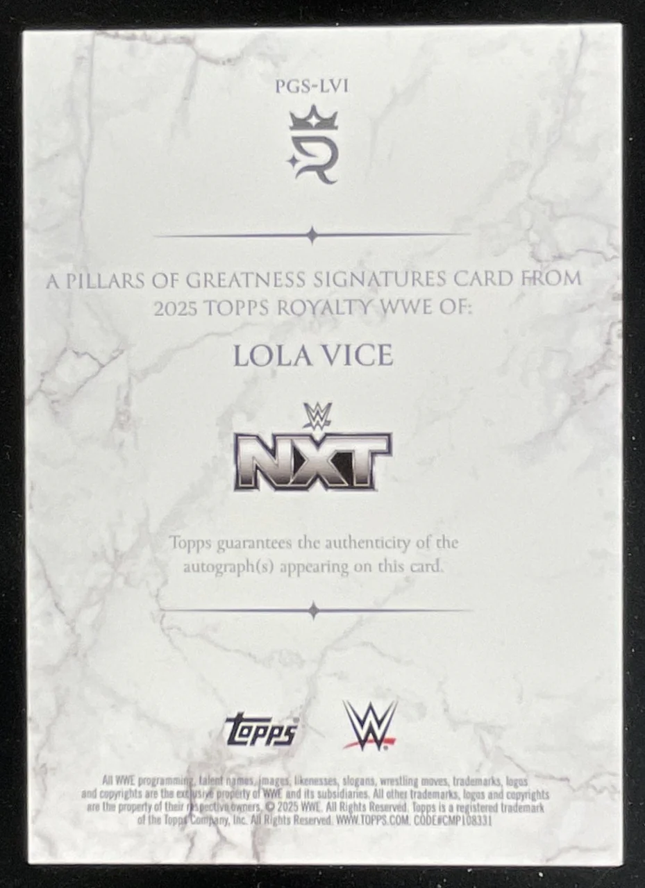 2025 Topps Royalty WWE Pillars of Greatness #PGS-LVI Lola Vice Auto /99 - Image 2